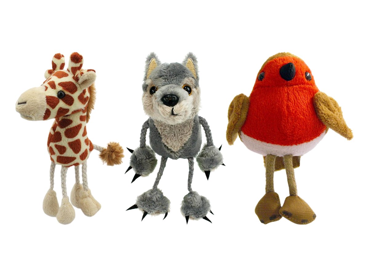 Fingerpuppen von The Puppet Company: Giraffe, Wolf und Rotkehlchen