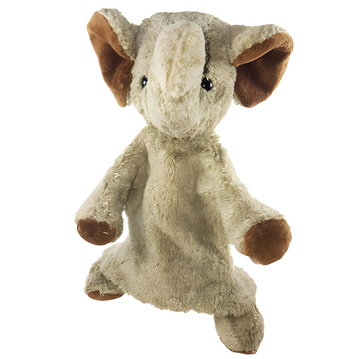 Kallisto hand puppet elephant grey, front-facing view with outstretched arms and brown ears