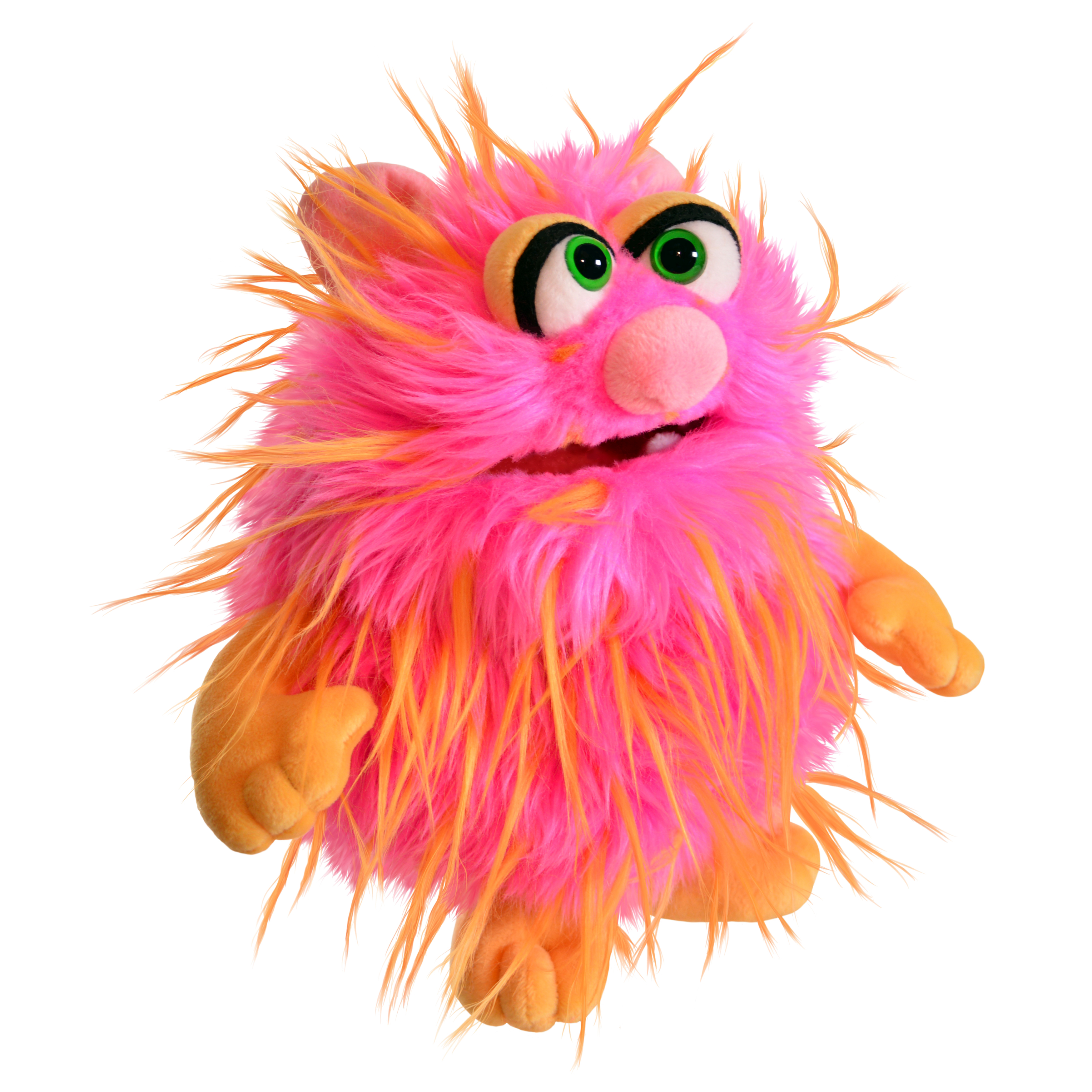 Living Puppets Handpuppe Daddel aus der Serie Monster to go: pink-oranges Zottelfell mit grünen Augen