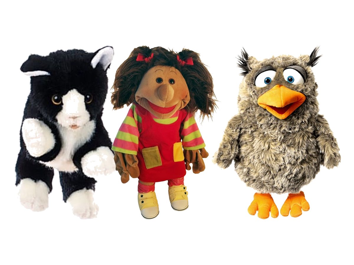 Living Puppets Handpuppen schwarz-weiße Katze, Mathilda und Eulalie die Eule