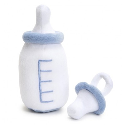 Baby bottle and pacifier in blue by Rubens Barn made of soft plush for dolls