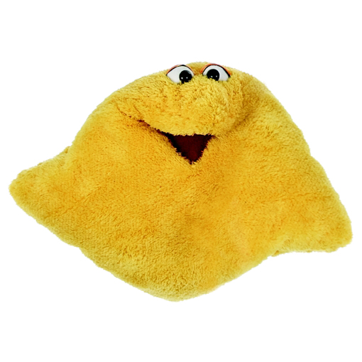 Living Puppets dream cuddle cushion in yellow, plush cushion with a face and an open mouth
