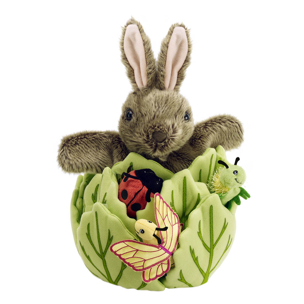 Handpuppe Kaninchen im Kopfsalat mit 3 Fingerpuppen - Puppet Company Handpuppe Kaninchen im Kopfsalat mit 3 Fingerpuppen - Puppet Company