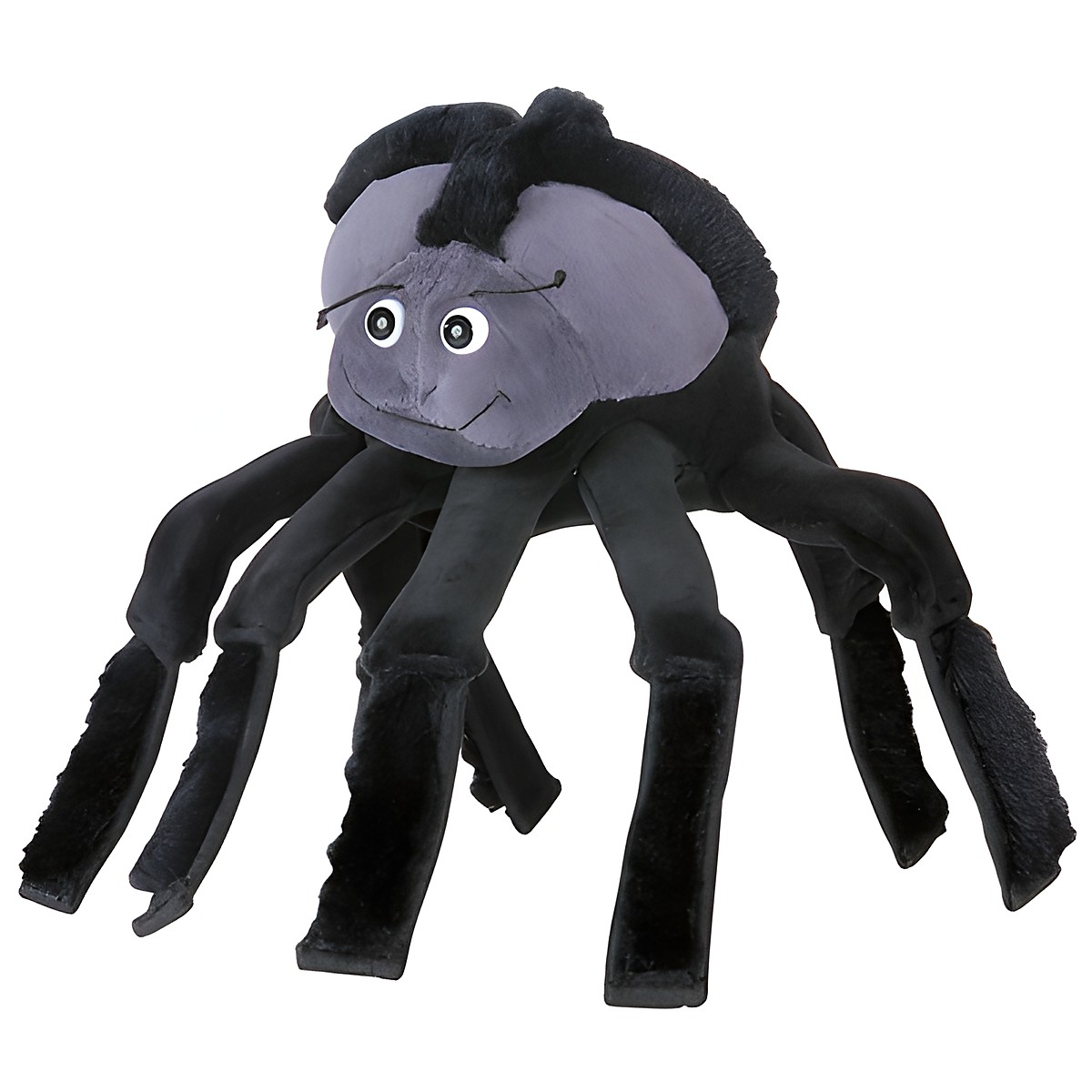 Beleduc Handpuppe Spinne mit grauem Körper, schwarzen Beinen und großen Augen