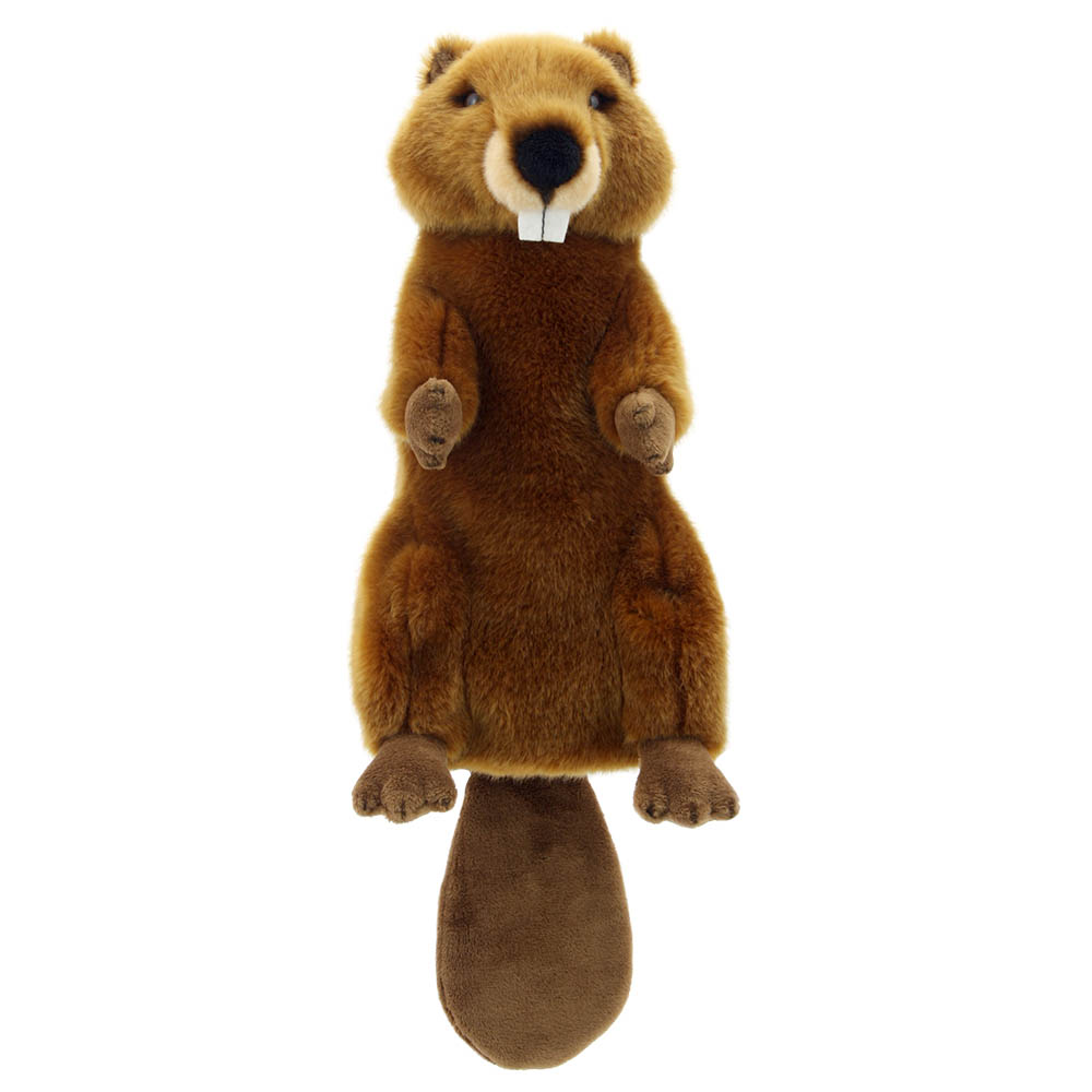 The Puppet Company Baby-Handpuppe Biber, braune Biber-Handpuppe mit weißen Zähnen und breitem Schwanz, Frontansicht