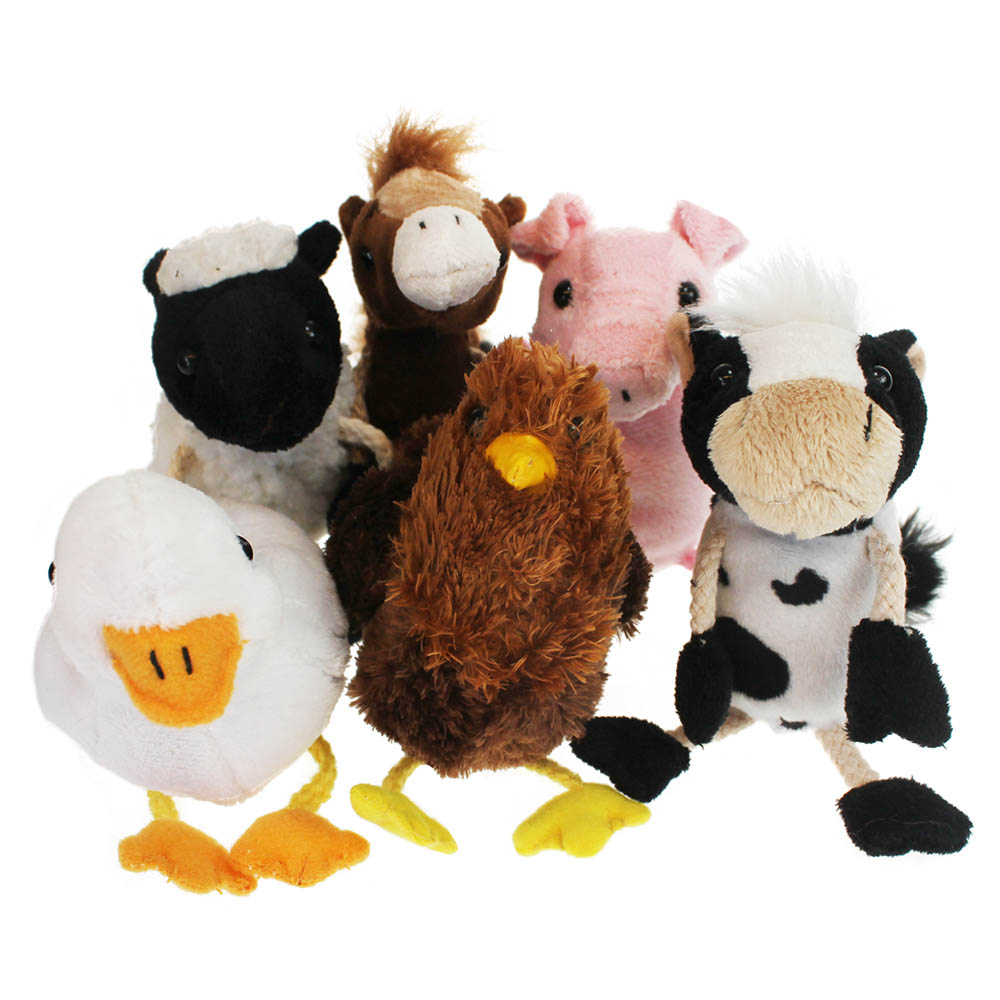 The Puppet Company Fingerpuppen-Set Bauernhof-Tiere, sechs Fingerpuppen mit Schaf, Pferd, Schwein, Kuh, Ente und Huhn