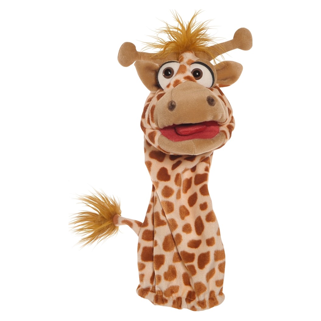 Living Puppets Strumpfhandpuppe Giraffe aus der Quasselwurm-Reihe mit Fleckenmuster, Hörnchen und geöffnetem Mund