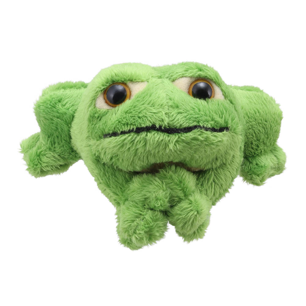 The Puppet Company Fingerpuppe Frosch, hellgrüne liegende Fingerpuppe mit gepunktetem Muster