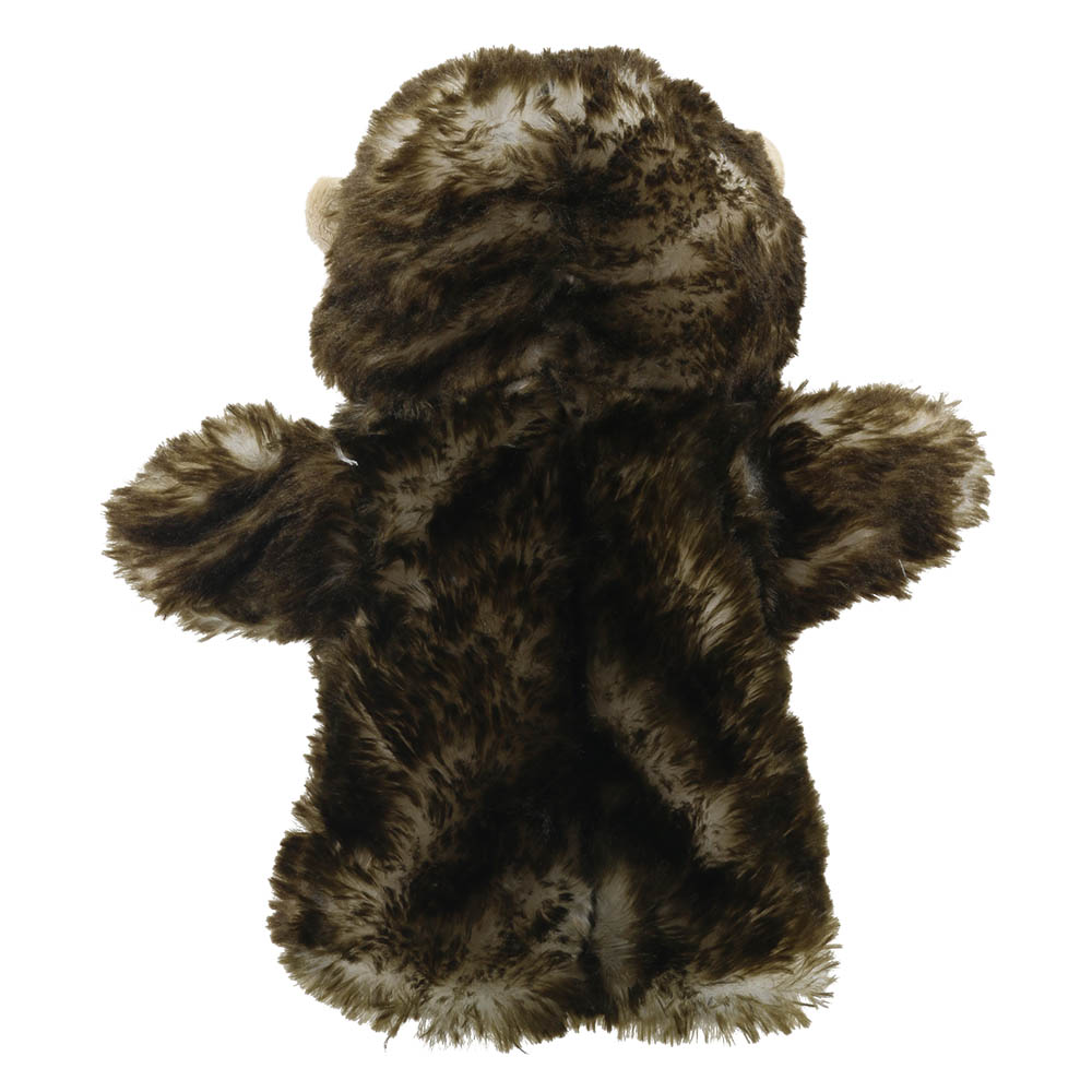 The Puppet Company Baby-Handpuppe Igel, Rückansicht mit braun-beige meliertem Stachelkleid