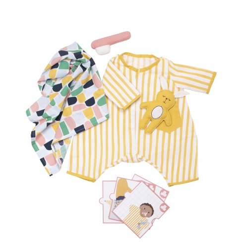 Sleep set by Rubens Barn: striped pyjamas, cuddly bunny, blanket, toothbrush and picture cards