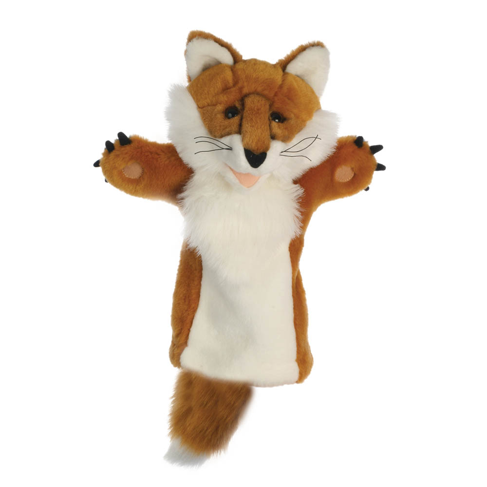 The Puppet Company Baby-Handpuppe Fuchs, orangefarbene Fuchs-Handpuppe mit weißer Brust und ausgestreckten Pfoten