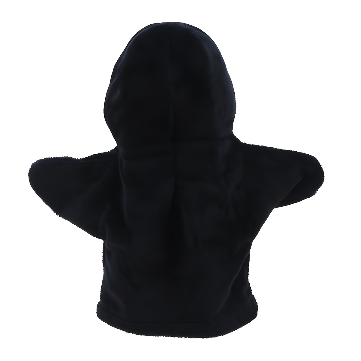 The Puppet Company Baby-Handpuppe Pinguin, Rückansicht mit schwarzer Kapuzenform