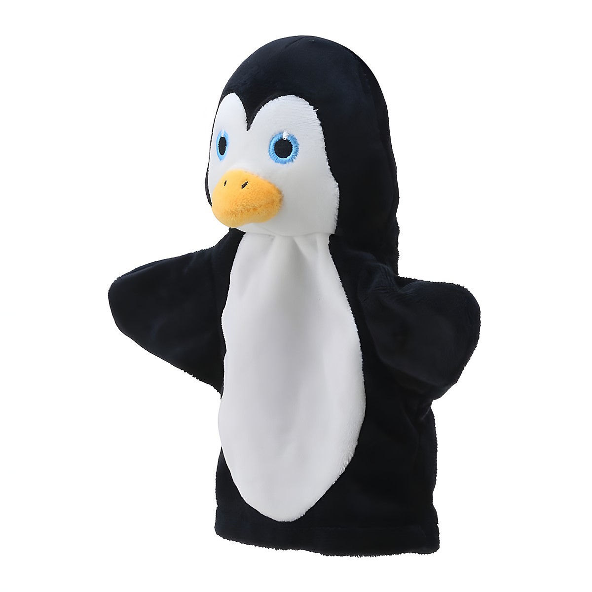 The Puppet Company Baby-Handpuppe Pinguin, schwarz-weiße Handpuppe, leicht seitliche Ansicht