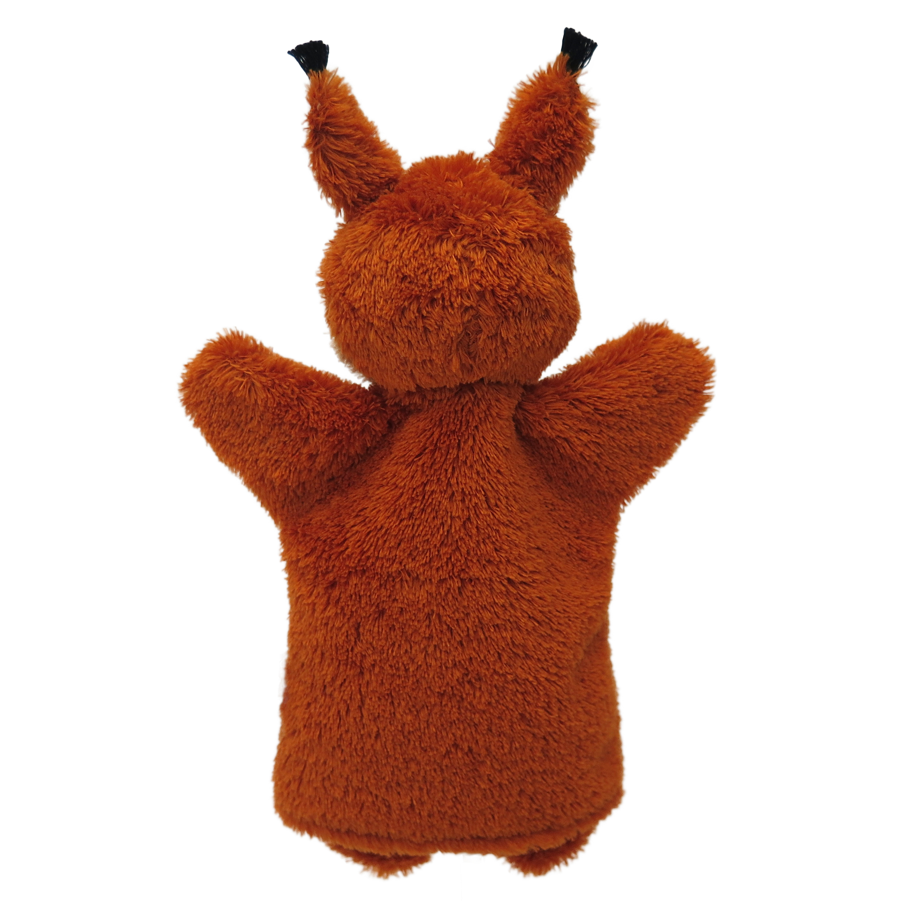 Punch and Judy puppet squirrel by munabo seen from the back with russet fur and ear tufts
