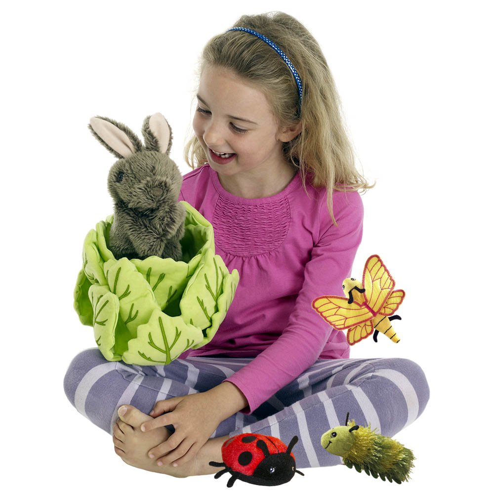 Handpuppe Kaninchen im Kopfsalat mit 3 Fingerpuppen - Puppet Company Handpuppe Kaninchen im Kopfsalat mit 3 Fingerpuppen - Puppet Company - Produktbild 2