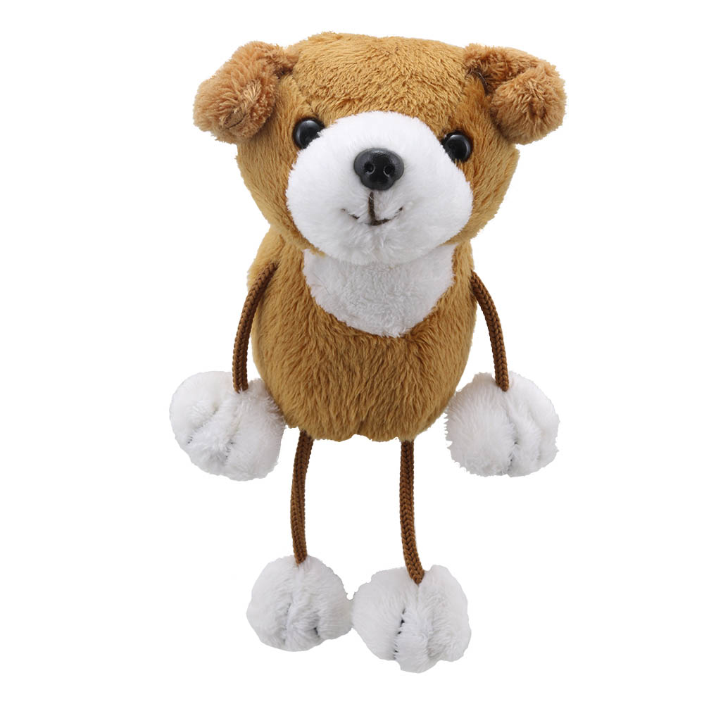 The Puppet Company Fingerpuppe Hund, braun-weißer Hund mit langen Stoffbeinen