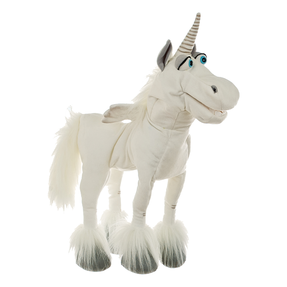 Living Puppets Handpuppe Elke Einhorn in Weiß mit geringeltem Horn und flauschigen Hufen