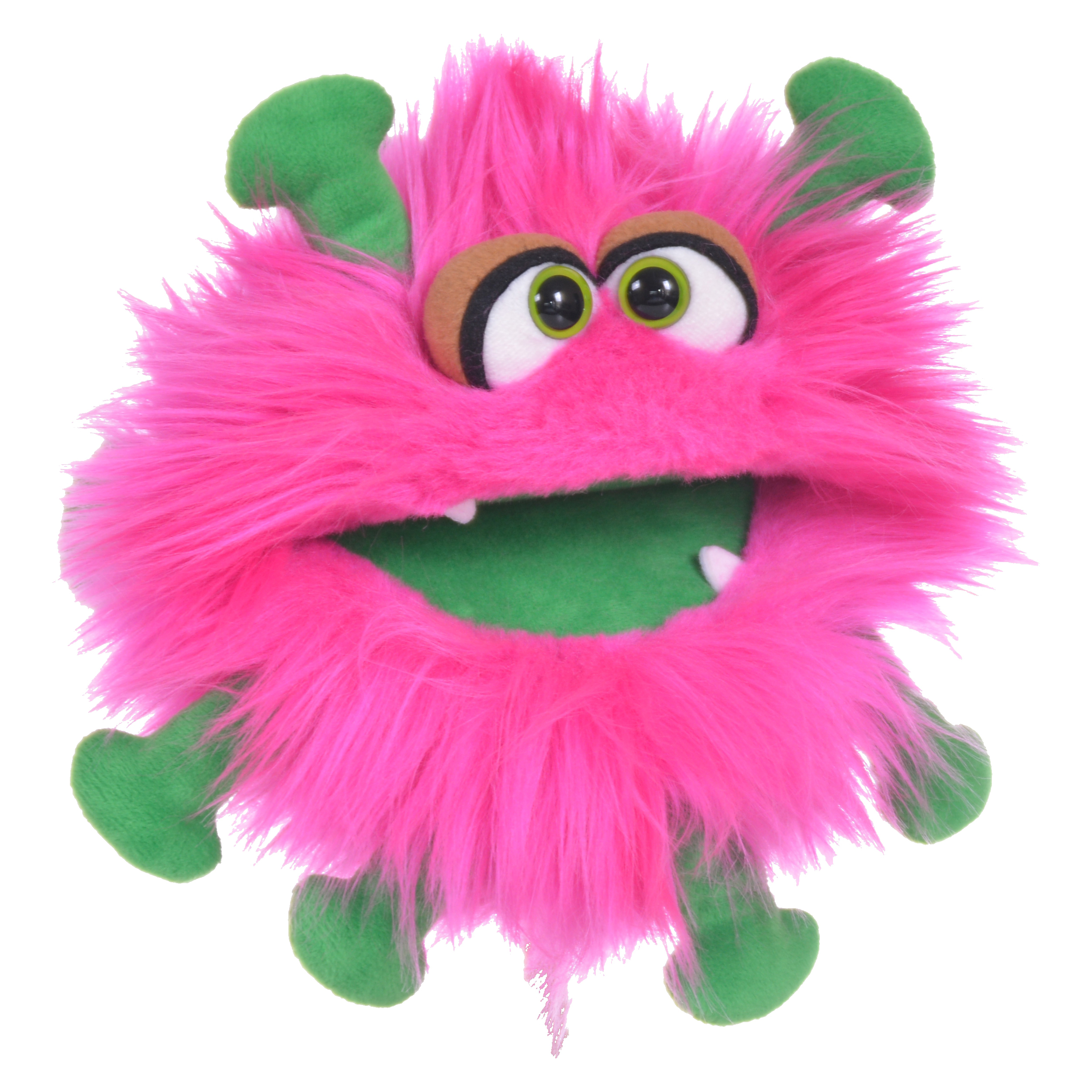 Living Puppets Handpuppe Kai M. in Pink: flauschiger Keim mit grünen Händen und Füßen