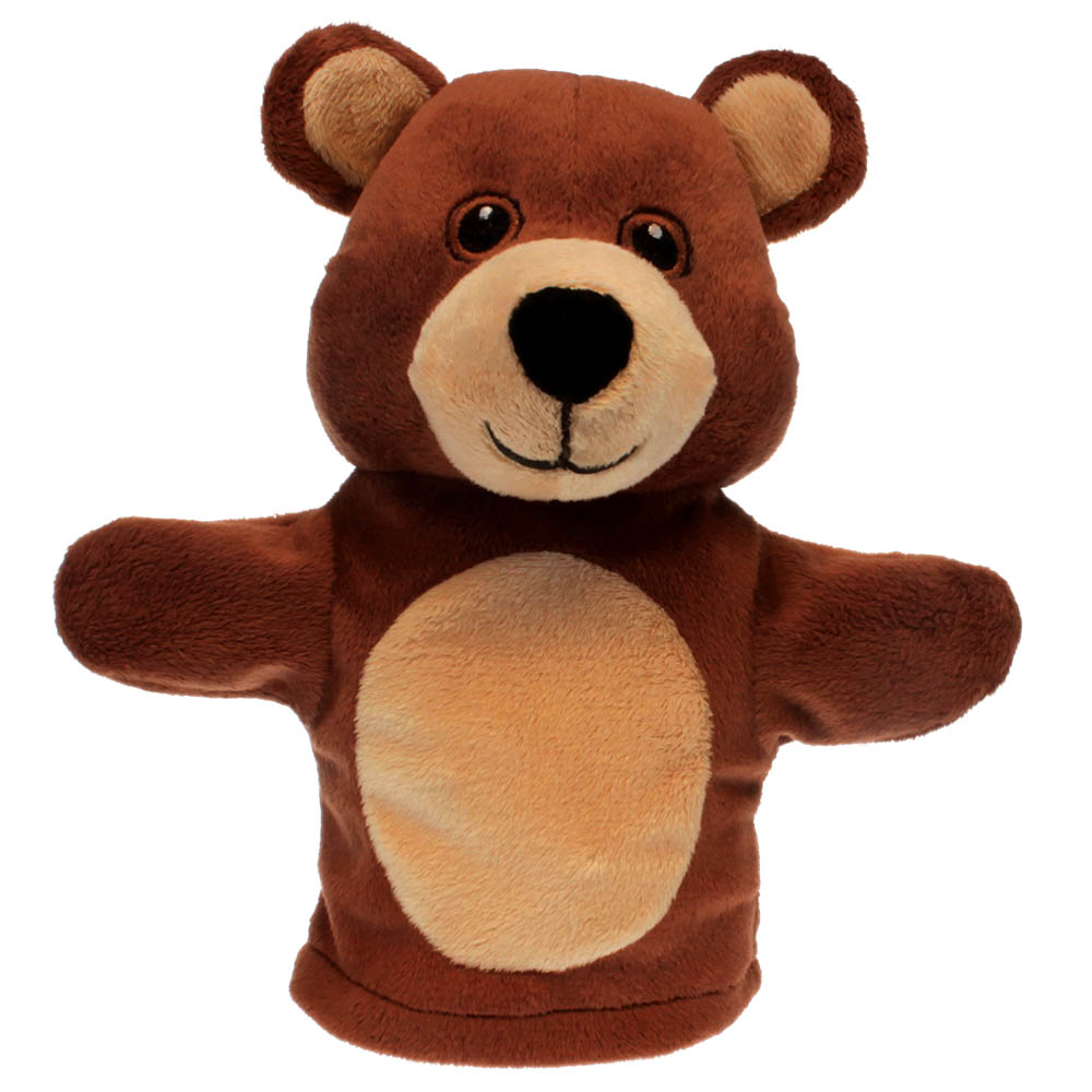 The Puppet Company Baby-Handpuppe Bär, braune Handpuppe mit hellbraunem Bauch und rundem Gesicht