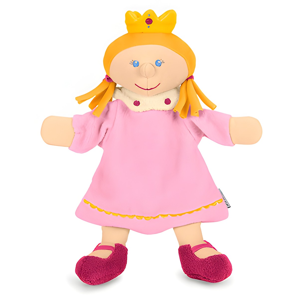 Sterntaler Baby-Handpuppe Prinzessin, gelbe Krone, blonde Zöpfe und rosa Kleid mit gelbem Saum