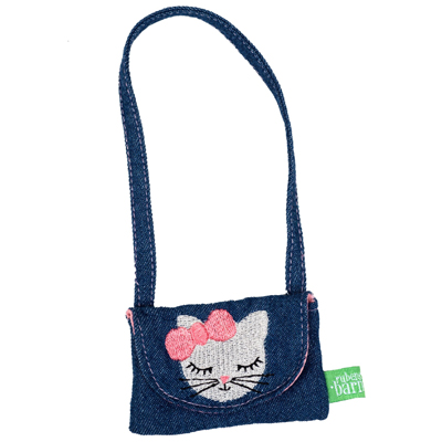 Kitty bag outfit for Rubens dolls: denim purse with embroidered cat