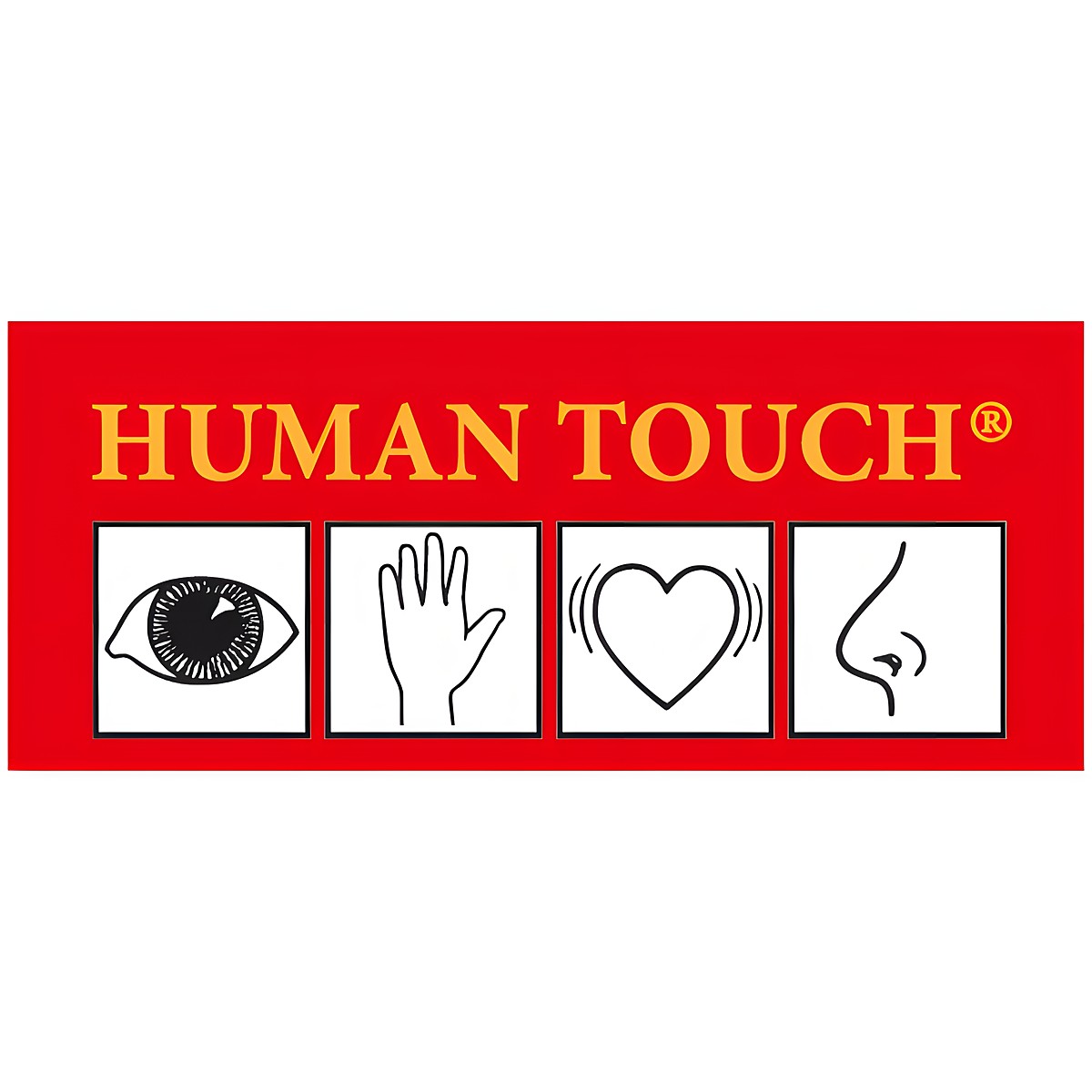 Human-Touch-Logo von Joyk: die vier Sinnes-Symbole der Empathiepuppe Sofia