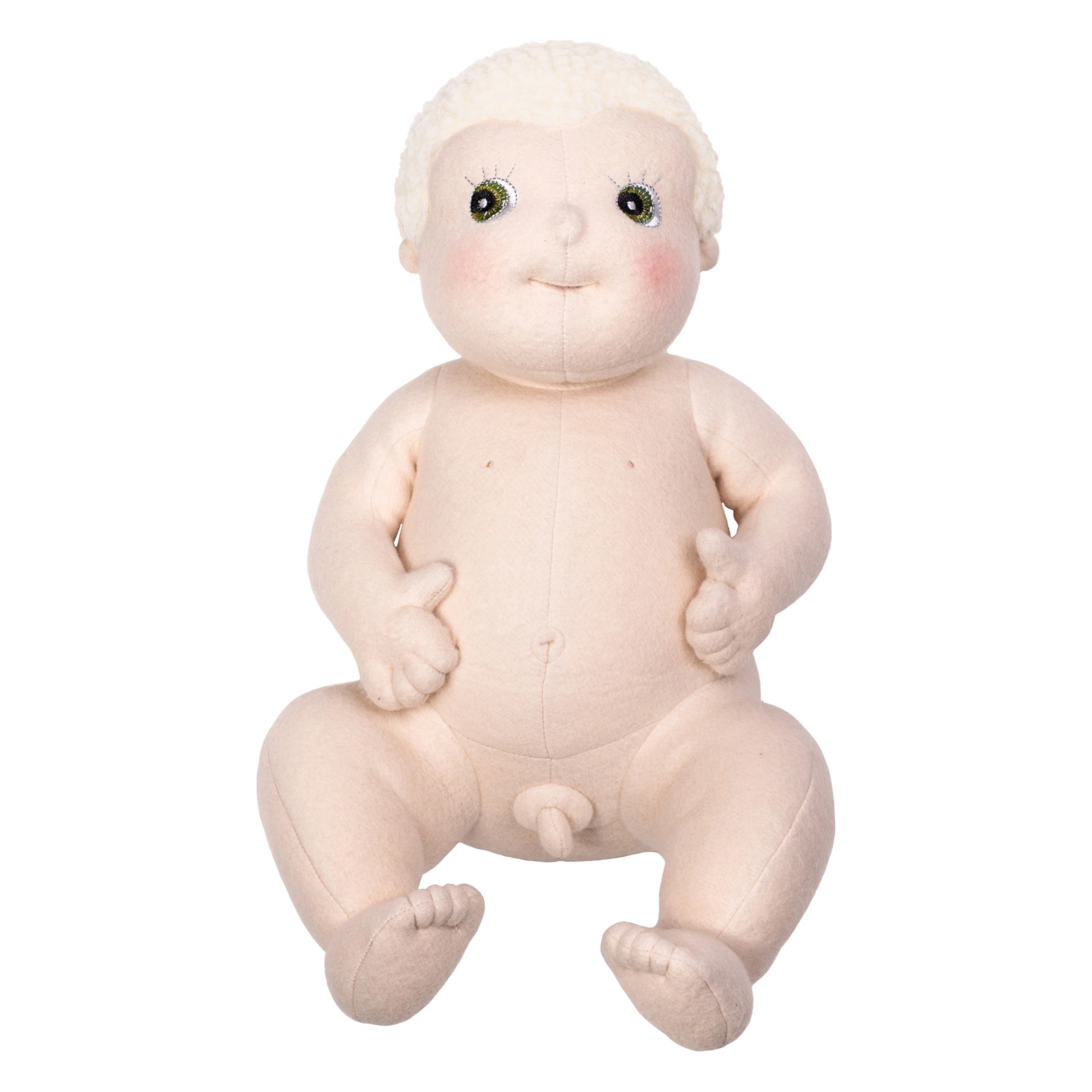 Rubens Barn Baby-Puppe Carl unbekleidet mit weichem Stoffkörper, sitzend
