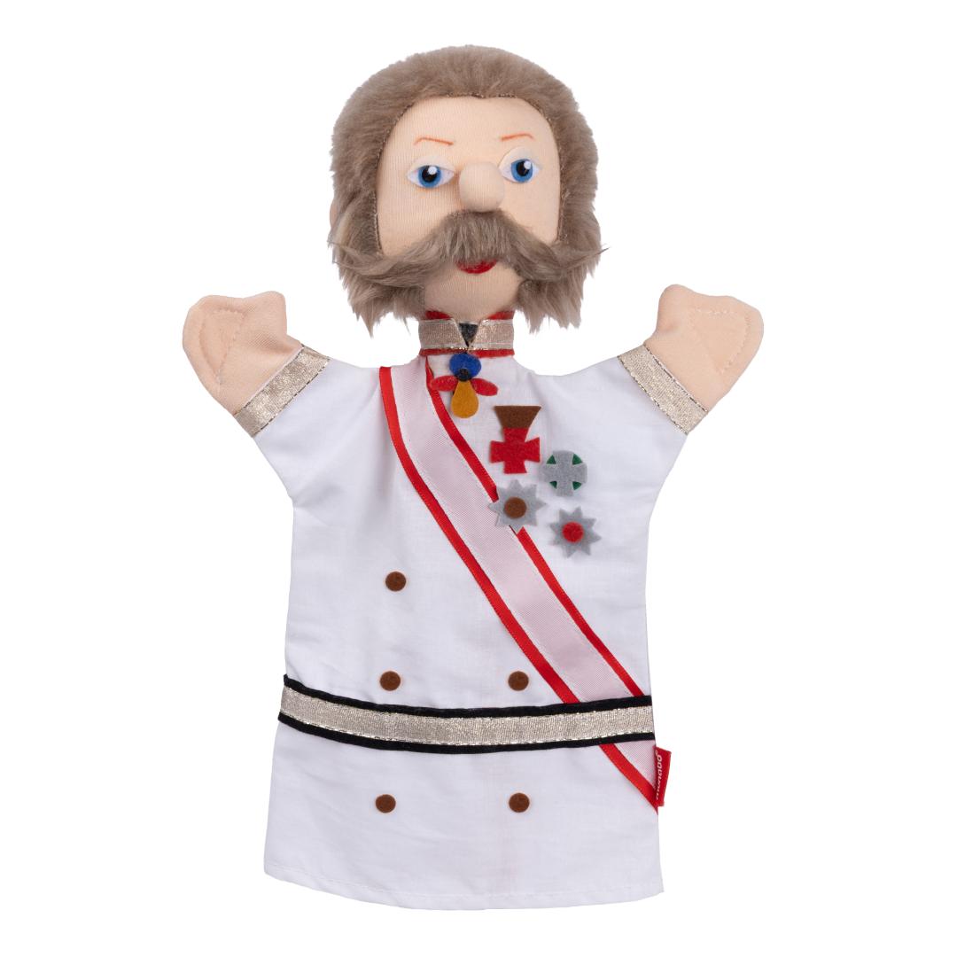 Punch and Judy puppet Emperor Franz Joseph by munabo in white uniform with sash, medals and grey sideburns