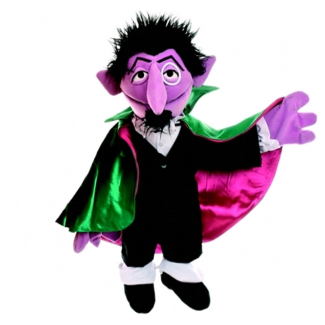 Living Puppets hand puppet Count von Count from Sesame Street with purple face and green-pink cape