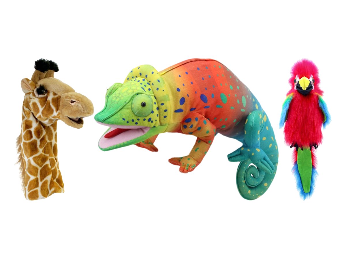 Handpuppen von The Puppet Company: Giraffe, Chamäleon und Papagei