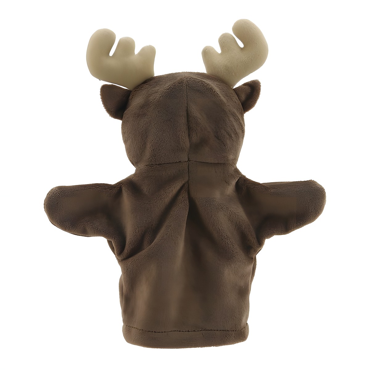 The Puppet Company baby hand puppet reindeer, back view with antlers and hood shape
