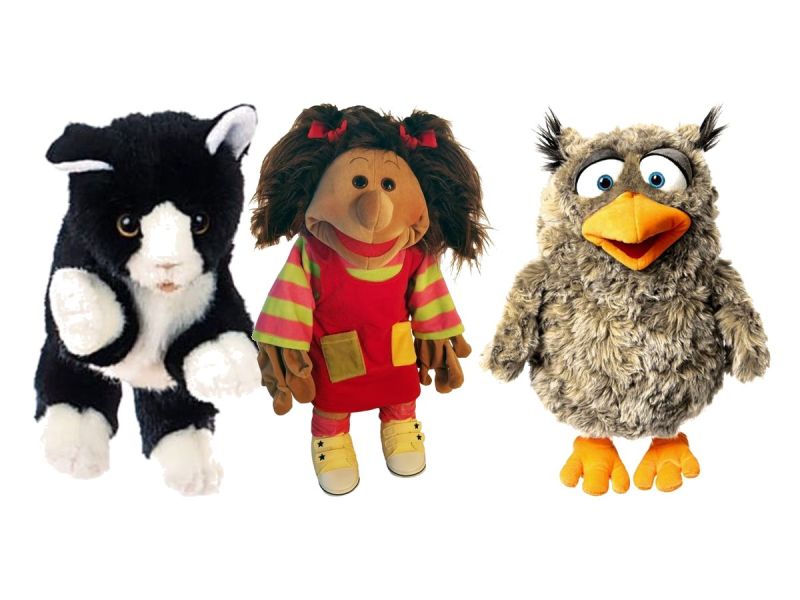 Living Puppets Handpuppen: schwarz-weiße Katze, Mathilda und Eule Eulalie